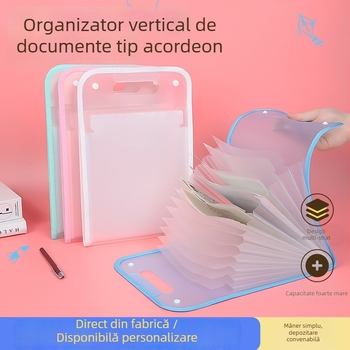 Organizator acordeon vertical cu 13 buzunare și mâner, capacitate mare pentru documente ale elevilor și foi de examen.