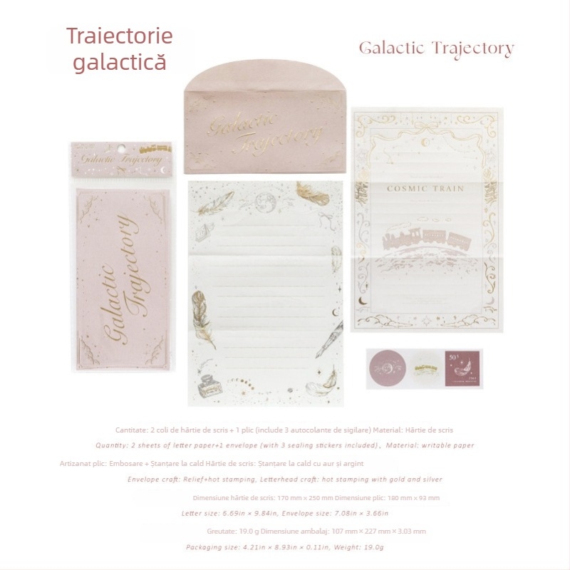 Set de hârtie pentru scris și plicuri cu folie de aur — Poezie cu stele și lună — Papetărie vintage romantică pentru scrierea de mână a scrisorilor de dragoste