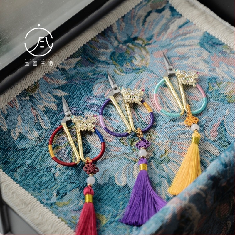 Foarfece de ceai cu ciucuri, în stil tradițional chinezesc, pentru ceremonia ceaiului, mici foarfece pentru pliculețe de ceai, accesorii pentru ceremonia ceaiului