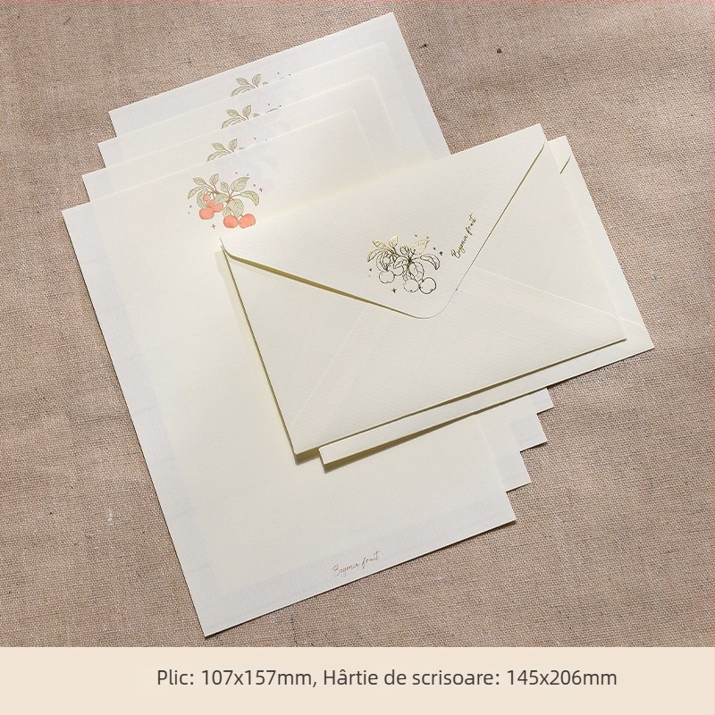 Set de plicuri și hârtie de scris în stil european vintage, design minimalist artistic cu folie de aur, felicitare de ziua de naștere de lux