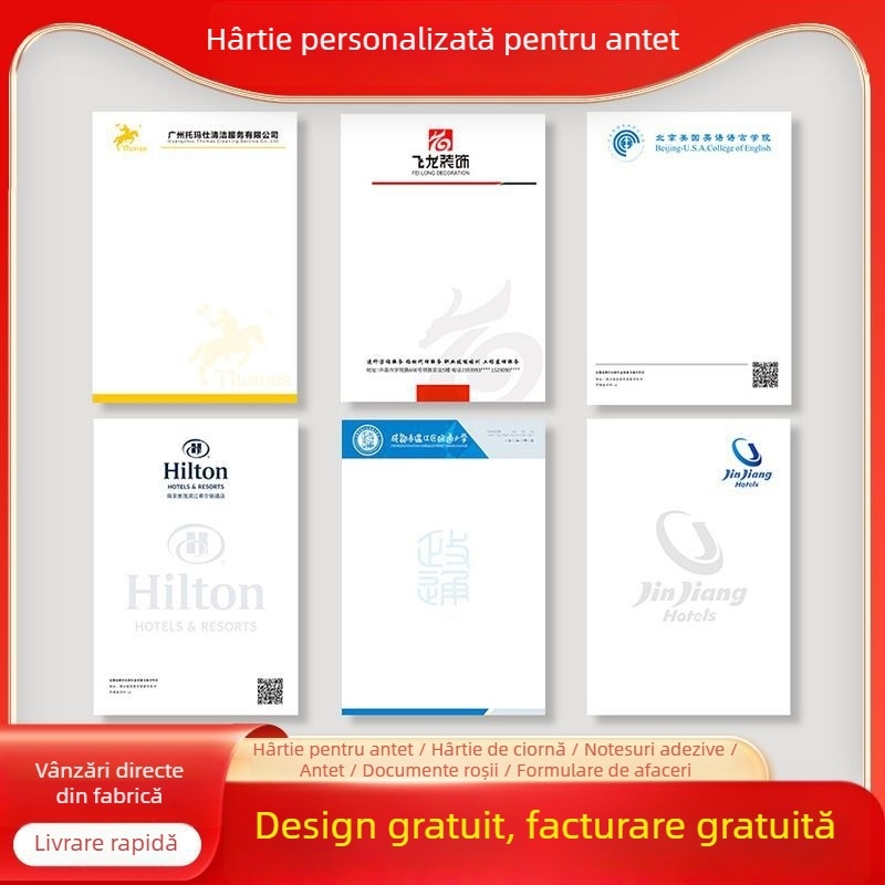 Hartie de corespondență personalizată cu siglă, papetărie corporativă, format A4/A5, foi de schițe, documente oficiale, etichete pentru broșuri, note