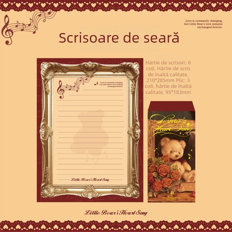 Set de hârtie și plicuri Mr. Paper cu ilustrație drăguță de ursuleț – pentru elevi