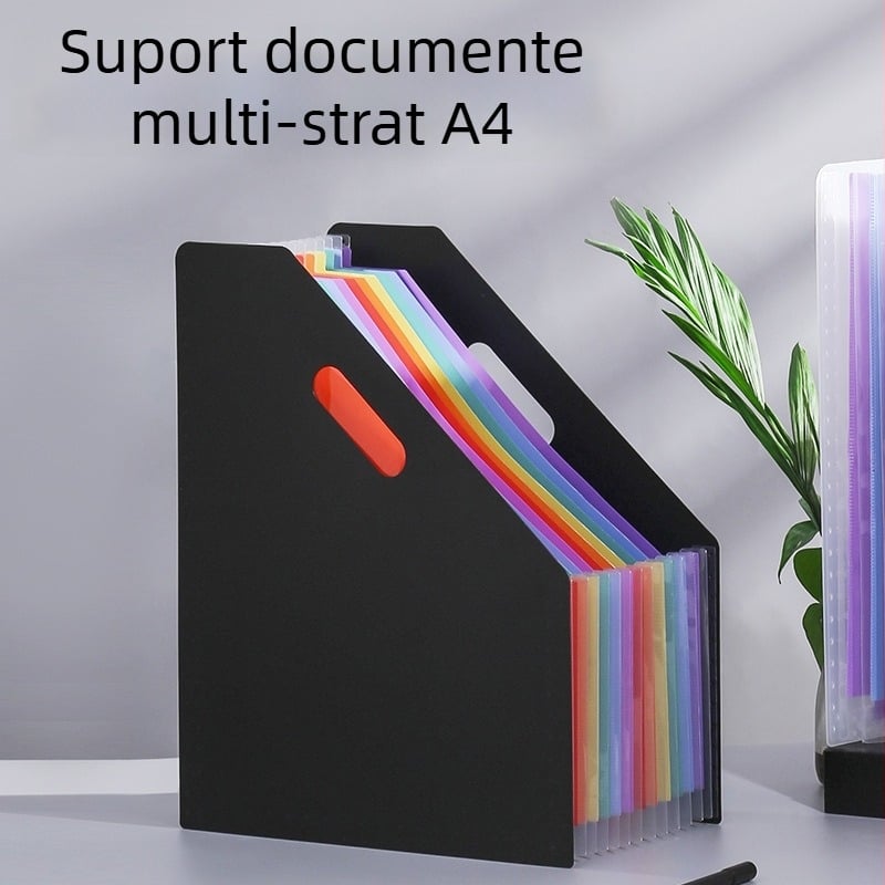 Fișier acordeon vertical A4, deschidere în unghi, capacitate mare pentru organizarea documentelor studențești