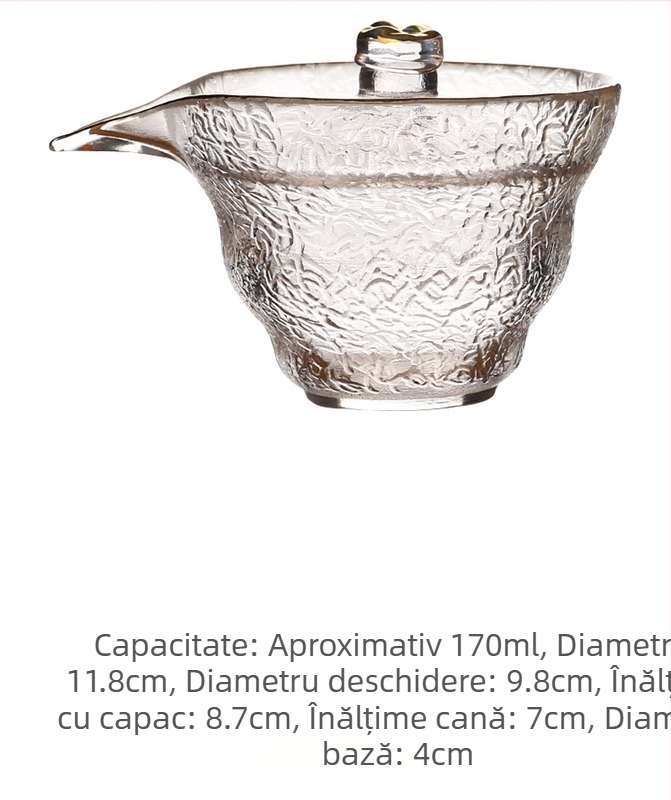 Set Gongfu de ceai din sticlă pentru uz casnic — ceainic, cești, cană de distribuție, bol cu capac în model scoarță