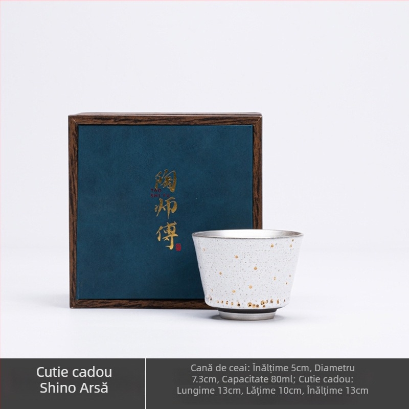 Ceșcuță de ceai din ceramică, în stil japonez, cu bol de ceai și suport – design retro, o singură ceașcă