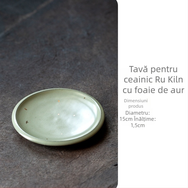 Gaiwan ceramic cu glazură aurie, porțelan Ru, stil retro Gongfu ceai, Sancai