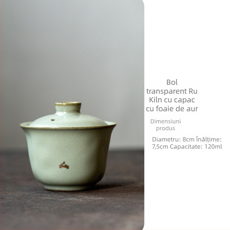 Gaiwan ceramic cu glazură aurie, porțelan Ru, stil retro Gongfu ceai, Sancai