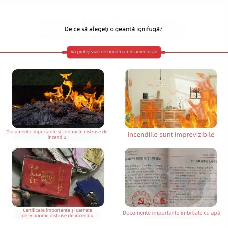 Geantă de documente ignifugă pentru uz casnic și birou, rezistentă la temperaturi înalte, etanșă, impermeabilă și rezistentă la umezeală, îngroșată