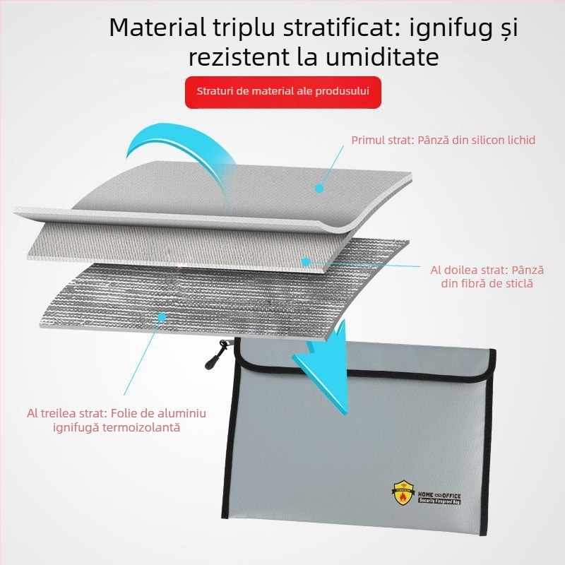 Geantă de documente ignifugă pentru uz casnic și birou, rezistentă la temperaturi înalte, etanșă, impermeabilă și rezistentă la umezeală, îngroșată