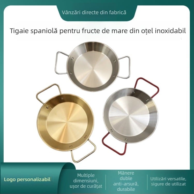 Tavă nemagnetică din oțel inoxidabil, stil coreean, farfurie pentru fructe de mare în stil spaniol, auriu, cu mâneri duble pentru grătar, platou pentru raci și veselă