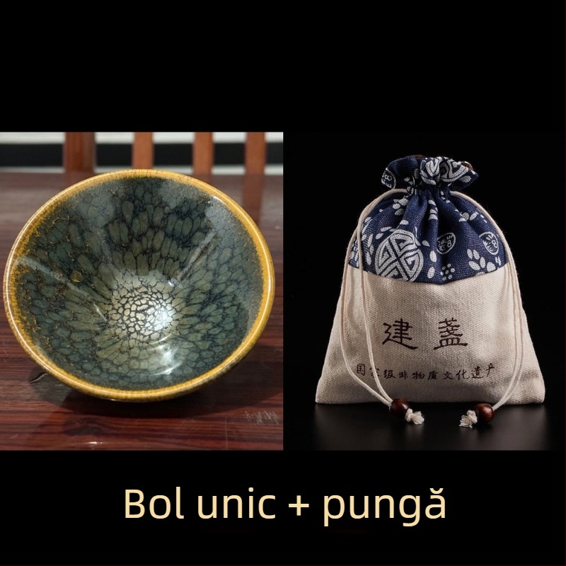 Jianyang Jianzhan Ceainic verde, în formă de pălărie, cu gură – ceainic gazdă, ceai din minereu brut, set cadou