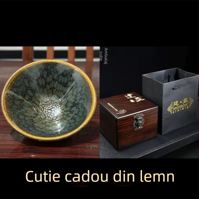 Jianyang Jianzhan Ceainic verde, în formă de pălărie, cu gură – ceainic gazdă, ceai din minereu brut, set cadou