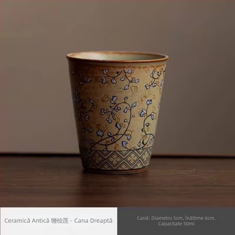 Ceșcă de ceai din ceramică veche cu lotus încolăcit – pentru uz personal, ceai Kung Fu din porțelan retro, o singură ceașcă