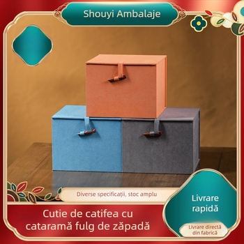 Cutie din velur brocart cu model de zăpadă pentru ceainic Yixing Zisha, stil retro național, ambalaj cadou și spațiu de depozitare pentru bijuterii