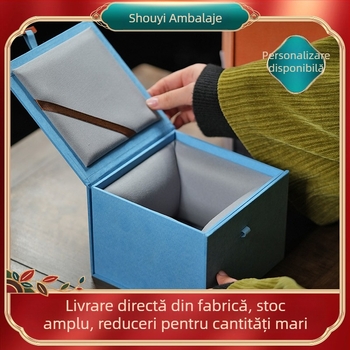 Cutie din velur brocart cu model de zăpadă pentru ceainic Yixing Zisha, stil retro național, ambalaj cadou și spațiu de depozitare pentru bijuterii