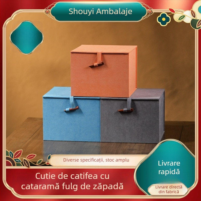Cutie din velur brocart cu model de zăpadă pentru ceainic Yixing Zisha, stil retro național, ambalaj cadou și spațiu de depozitare pentru bijuterii