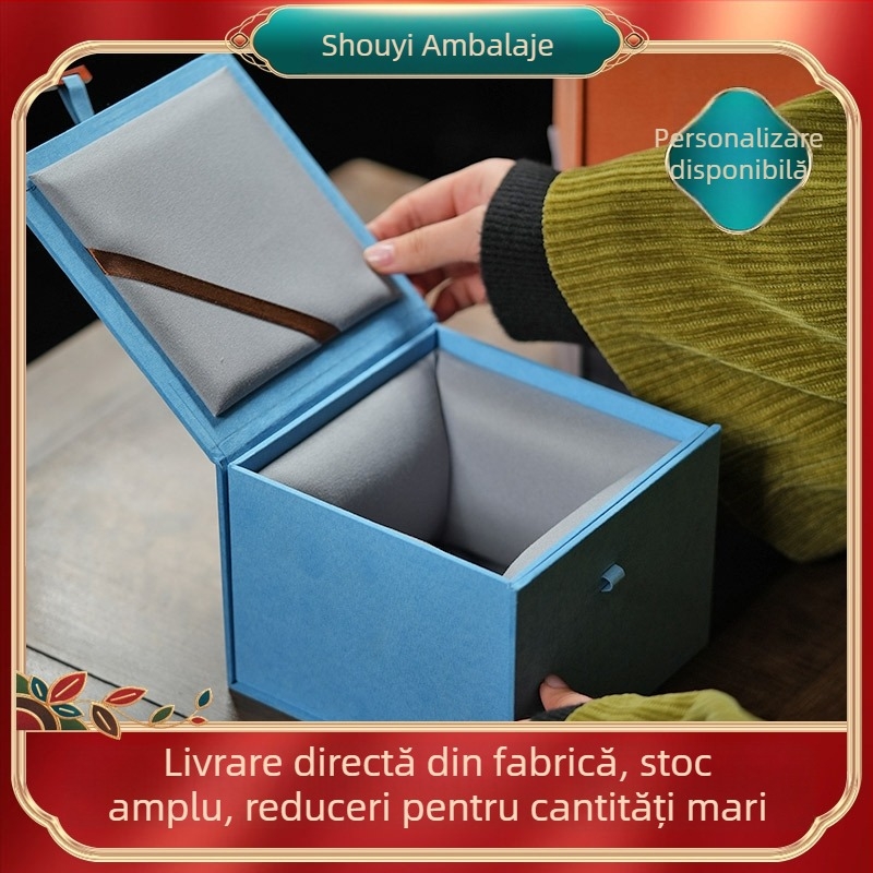 Cutie din velur brocart cu model de zăpadă pentru ceainic Yixing Zisha, stil retro național, ambalaj cadou și spațiu de depozitare pentru bijuterii