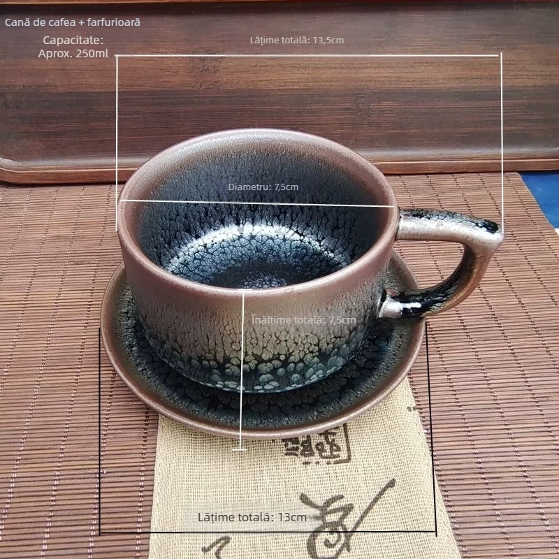 Căniță de ceai lucrată manual, cu corp metalic și glazură minerală, pentru uz personal, o singură ceașcă pentru ceai sau cafea, design cu picături de ulei