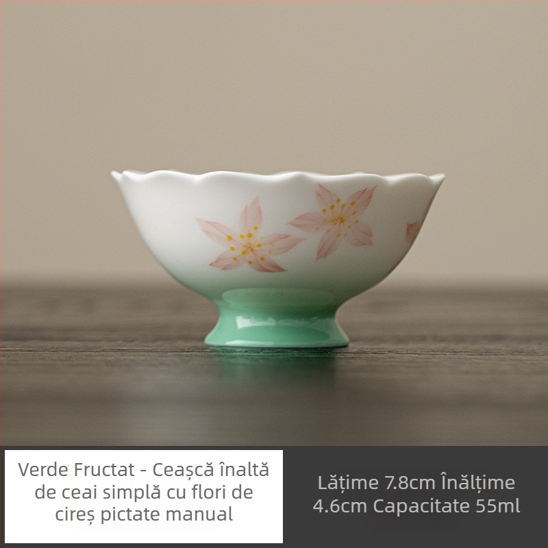 Ceai din porțelan pictat manual cu floare de cireș, ceașcă mică de degustare Gongfu, stil literar, ceașcă aromată, individuală