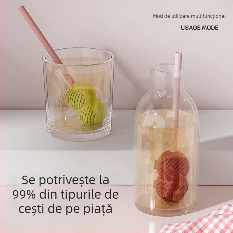 Filtru de ceai rezistent la temperaturi înalte, cu pai – instrument de preparare a ceaiului acasă, filtru pentru frunze de ceai, bilă de ceai pentru ceaiuri florale cu recipient