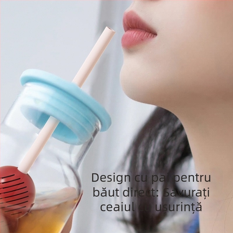 Filtru de ceai rezistent la temperaturi înalte, cu pai – instrument de preparare a ceaiului acasă, filtru pentru frunze de ceai, bilă de ceai pentru ceaiuri florale cu recipient