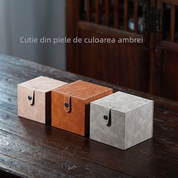 Cutie de ambalaj din PU piele de înaltă calitate pentru ceaiuri din lut mov, cești de porțelan, cești de maestru și ambalare cadou, cu imprimare logo