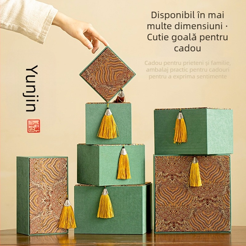 Set pentru ceremonia ceaiului: Cutie cadou pentru ceainic și ceașcă, Cutie de depozitare pentru ceașcă, Cutie cu ciucuri brocart