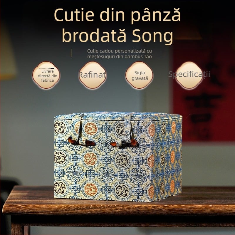 Cutie mare din brocart Song pentru ceainic din lut mov și set de porțelan, sigiliu, depozitare cadou