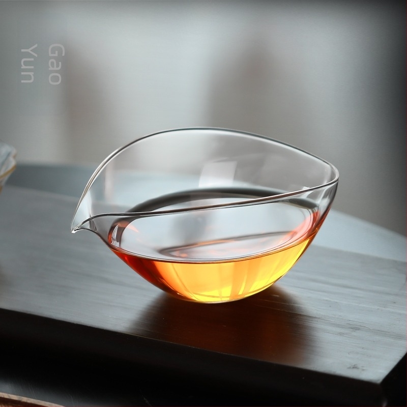 Ceașcă Gongfu din sticlă, în formă de barcă cu frunză, stil japonez, separator de ceai transparent, de înaltă calitate