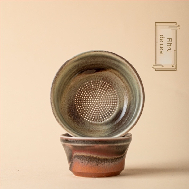 Set de ceai din ceramică, lucrat manual, cu glazură arsă pe lemn, în stil antic, include cupa de distribuție a ceaiului și un recipient pentru ceai pentru ceremonia Gongfu.