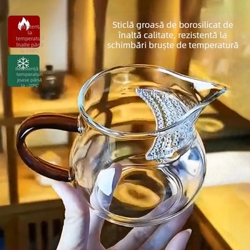 Pahar Gongfu din sticlă borosilicat de înaltă calitate, cu filtru integrat și separator de ceai, potrivit pentru încălzire directă, etanș la scurgeri