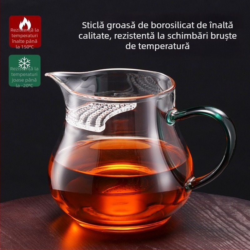 Pahar Gongfu din sticlă borosilicat de înaltă calitate, cu filtru integrat și separator de ceai, potrivit pentru încălzire directă, etanș la scurgeri