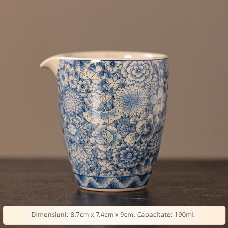 Tavă de ceai din porțelan galben-azuriu, cu ceașcă de măsurare și separator pentru ceai, ceramică rezistentă la temperaturi înalte