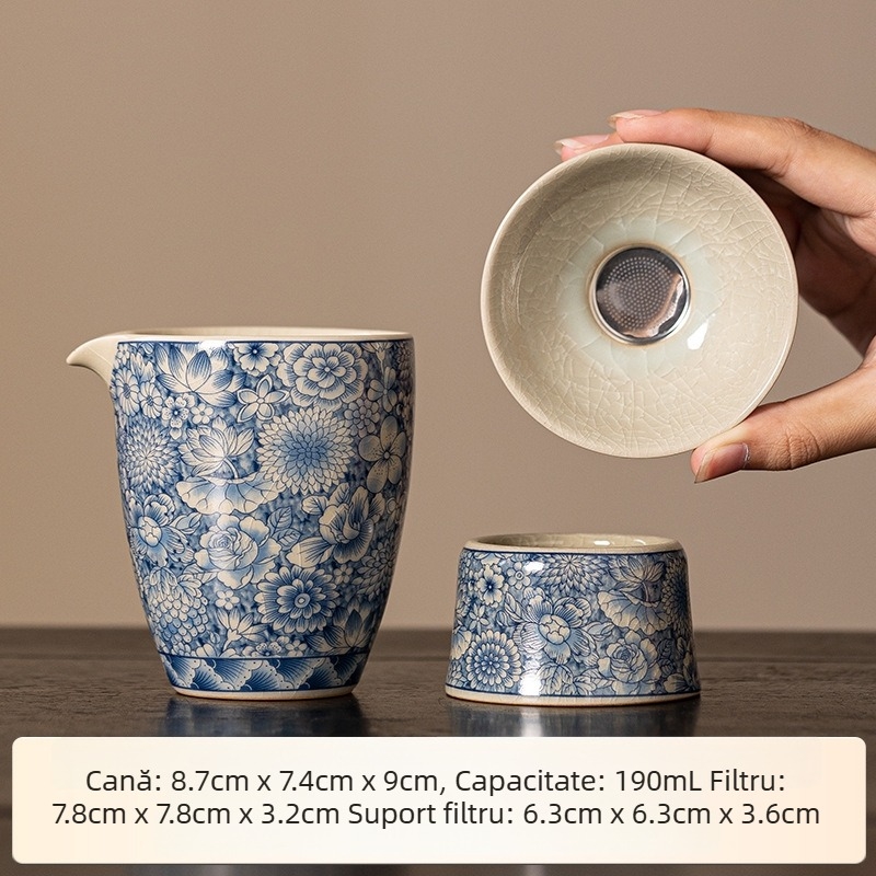 Tavă de ceai din porțelan galben-azuriu, cu ceașcă de măsurare și separator pentru ceai, ceramică rezistentă la temperaturi înalte