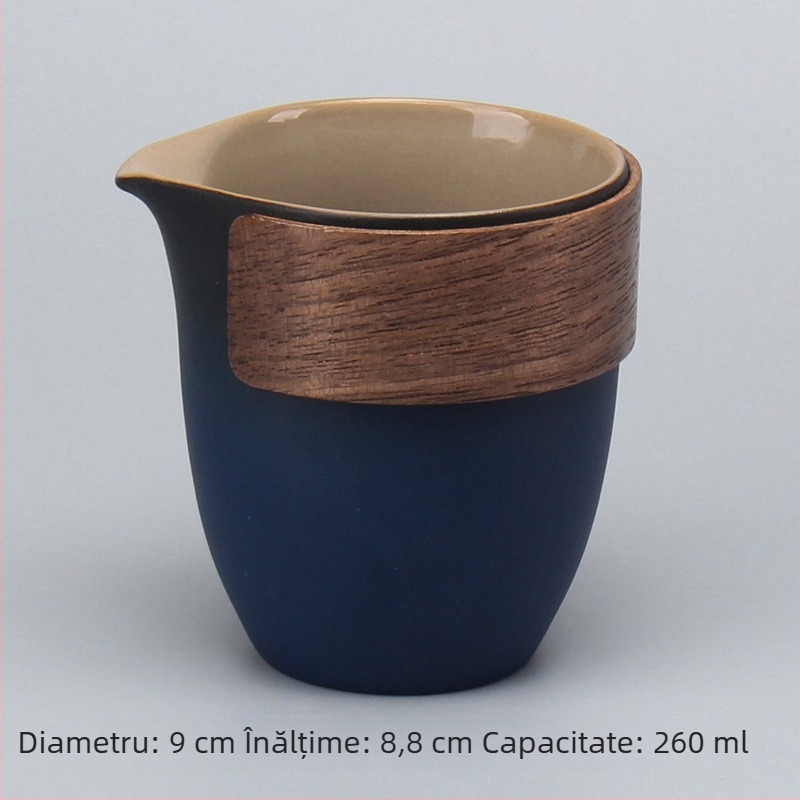 Set de ceai din ceramică neagră pentru Kung Fu, cu mâner anti-arzire, include strecurător de ceai și o tavă mare pentru ceai