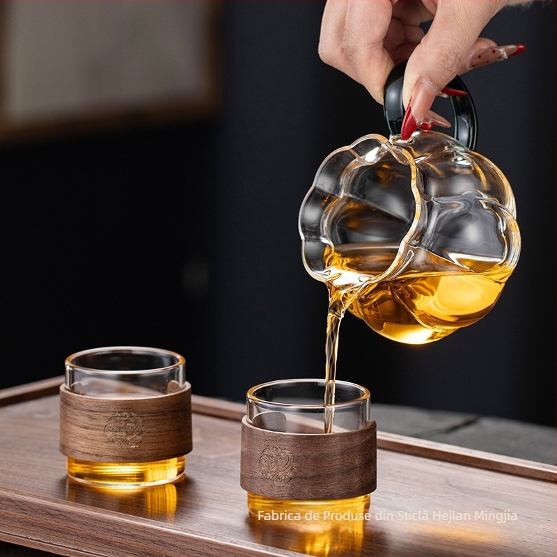 Ceainic Gongfu din sticlă cu dungi de flori de prune, accesorii pentru ceai, separator de ceai, sticlă rezistentă la temperaturi înalte