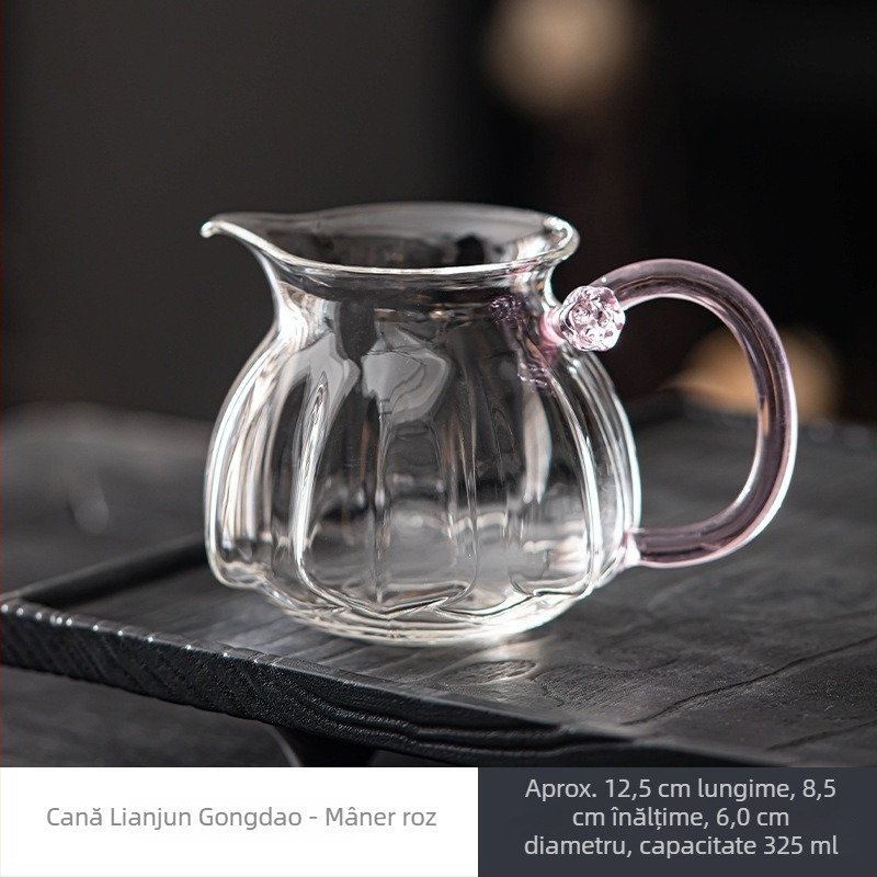Set de ceai din sticlă borosilicată, în formă de lotus, cu tavă pentru ceai și ceașcă pentru distribuție uniformă a ceaiului