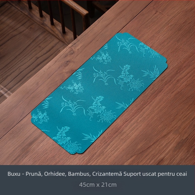Set impermeabil de accesorii pentru ceai cu țesătură jacquard: covoraș mic pentru ceai, covoraș cu bule uscate, față de masă pentru ceai, țesătură Zen și covoraș pentru cească