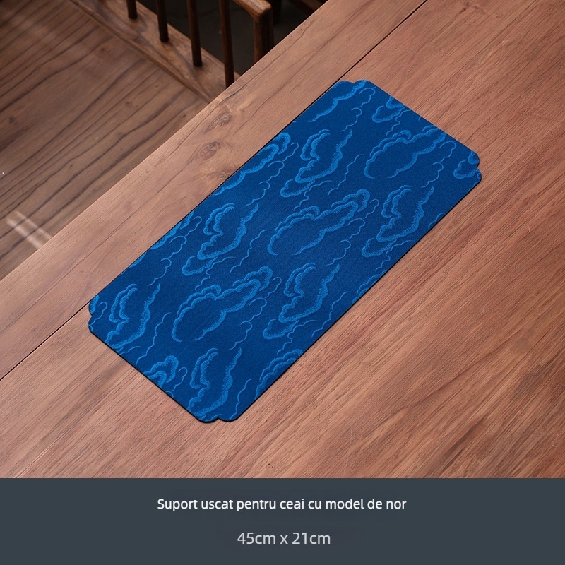 Set impermeabil de accesorii pentru ceai cu țesătură jacquard: covoraș mic pentru ceai, covoraș cu bule uscate, față de masă pentru ceai, țesătură Zen și covoraș pentru cească