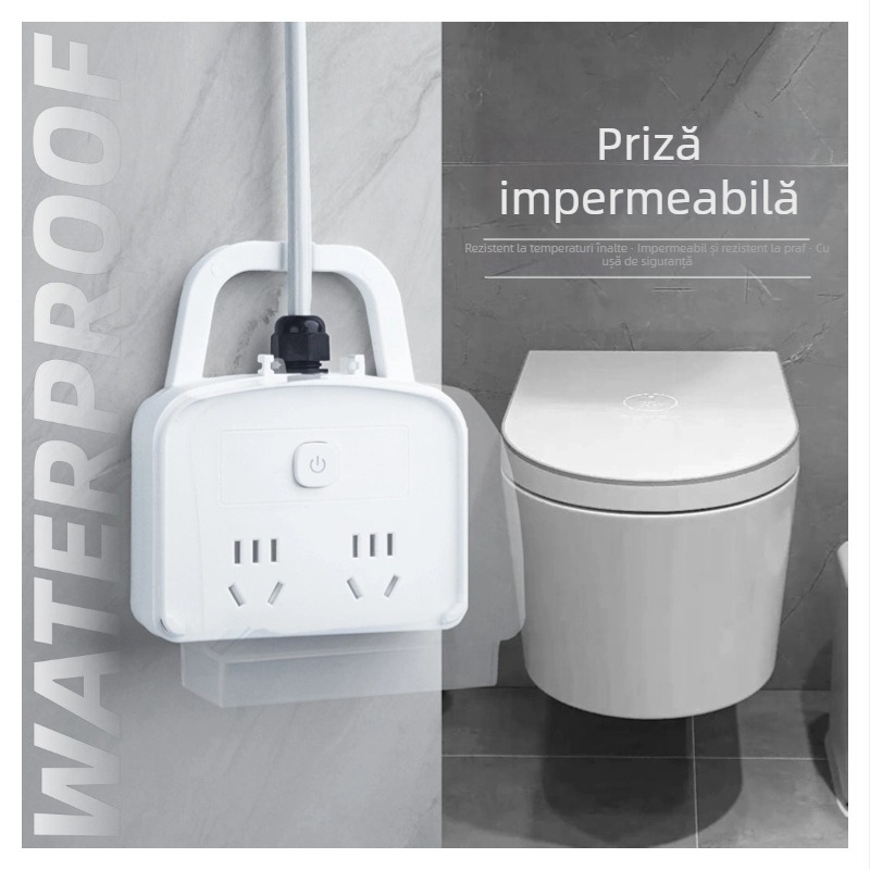 Priză impermeabilă cu protecție la scurgeri, pentru baie, cu 5 pini, montaj pe perete, pentru toaletă inteligentă și boiler