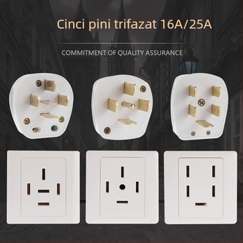 Priză de perete Tip 86, 440V, trei faze, cinci poli, priză industrială 16A/25A, conector pentru aer condiționat 380V cu cinci fire