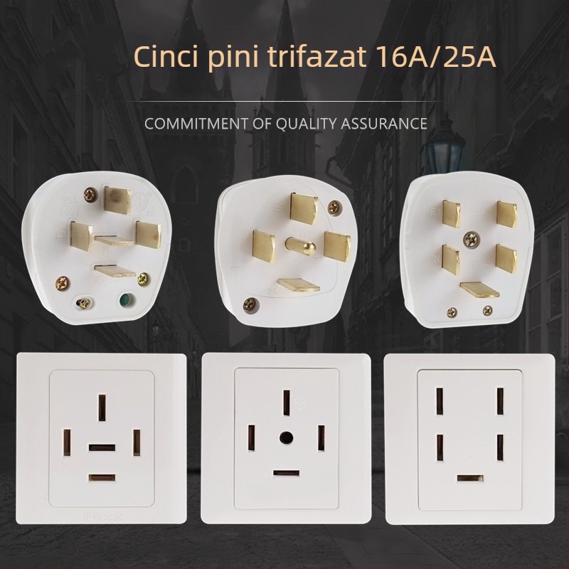 Priză de perete Tip 86, 440V, trei faze, cinci poli, priză industrială 16A/25A, conector pentru aer condiționat 380V cu cinci fire