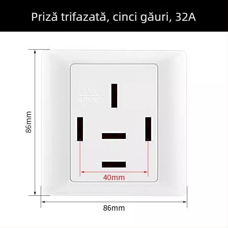 Priză de perete Tip 86, 440V, trei faze, cinci poli, priză industrială 16A/25A, conector pentru aer condiționat 380V cu cinci fire