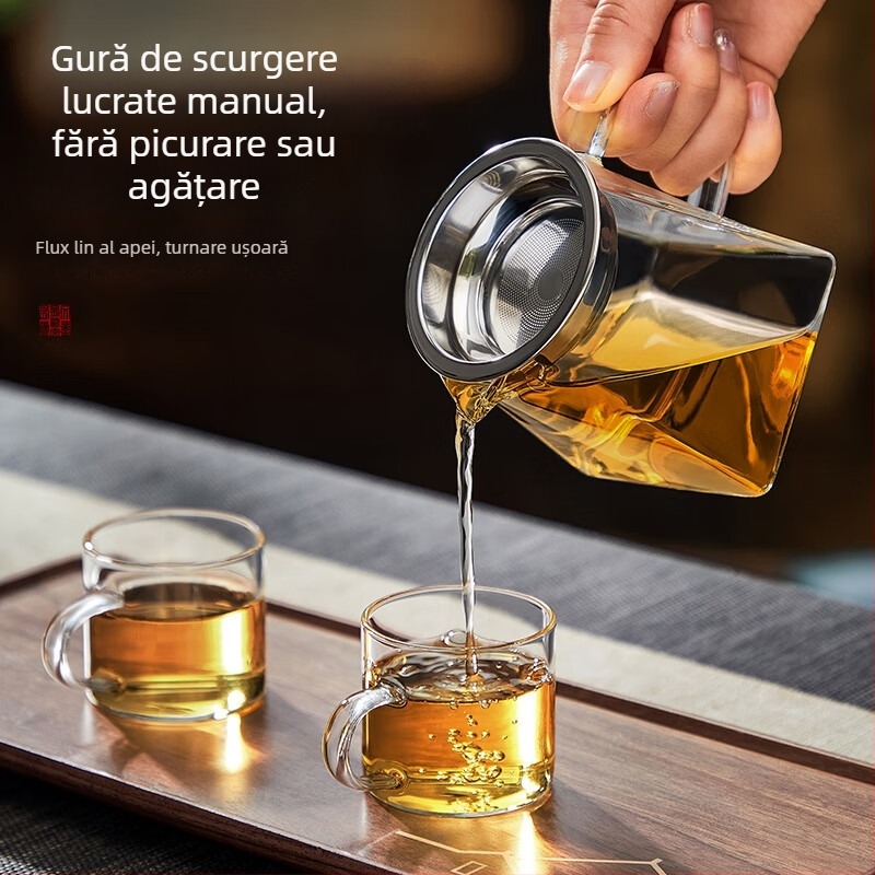 Set de ceai din sticlă borosilicat rezistentă la temperatură, transparent, cu separator de ceai și tavă pentru ceremonia ceaiului