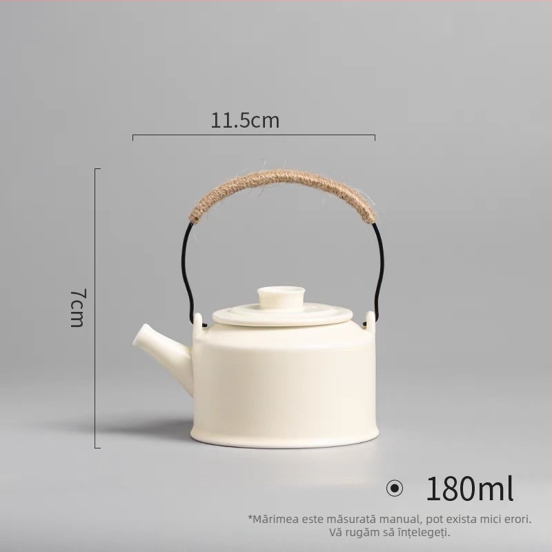 Ceainic ceramic Kung Fu, capacitate mare, cu mâner, pentru ceai cu flori, porțelan alb