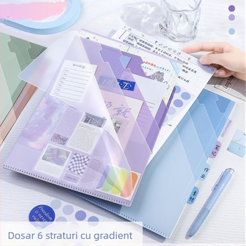 Mapă gradient în formă de L, deschidere amplă, capacitate mare, organizator cu 6 compartimente pentru documente ale elevilor