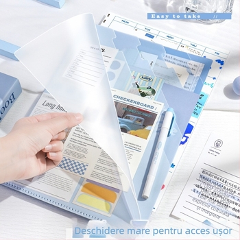Mapă gradient în formă de L, deschidere amplă, capacitate mare, organizator cu 6 compartimente pentru documente ale elevilor