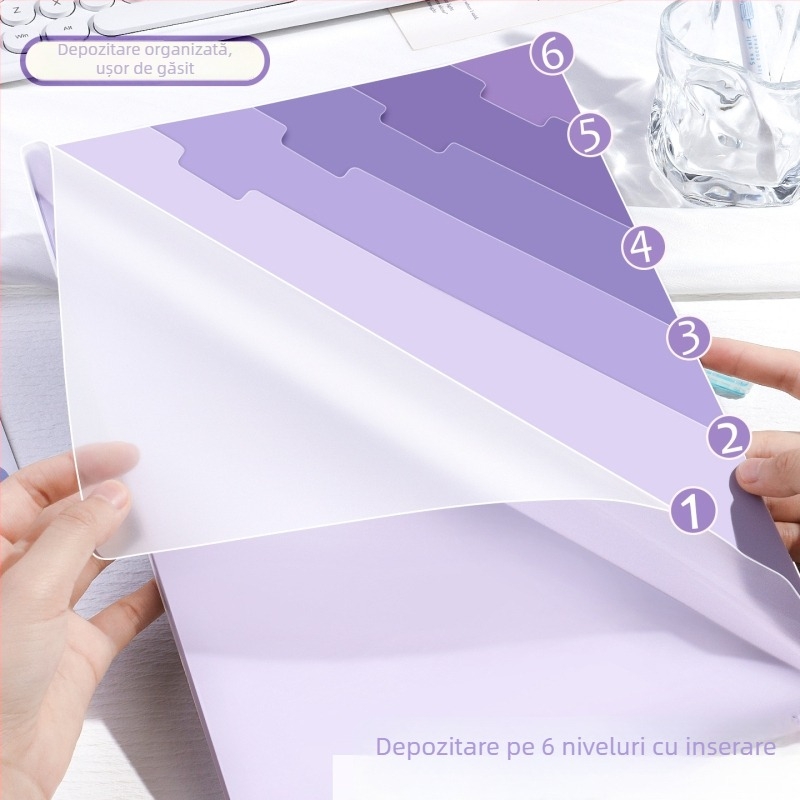 Mapă gradient în formă de L, deschidere amplă, capacitate mare, organizator cu 6 compartimente pentru documente ale elevilor
