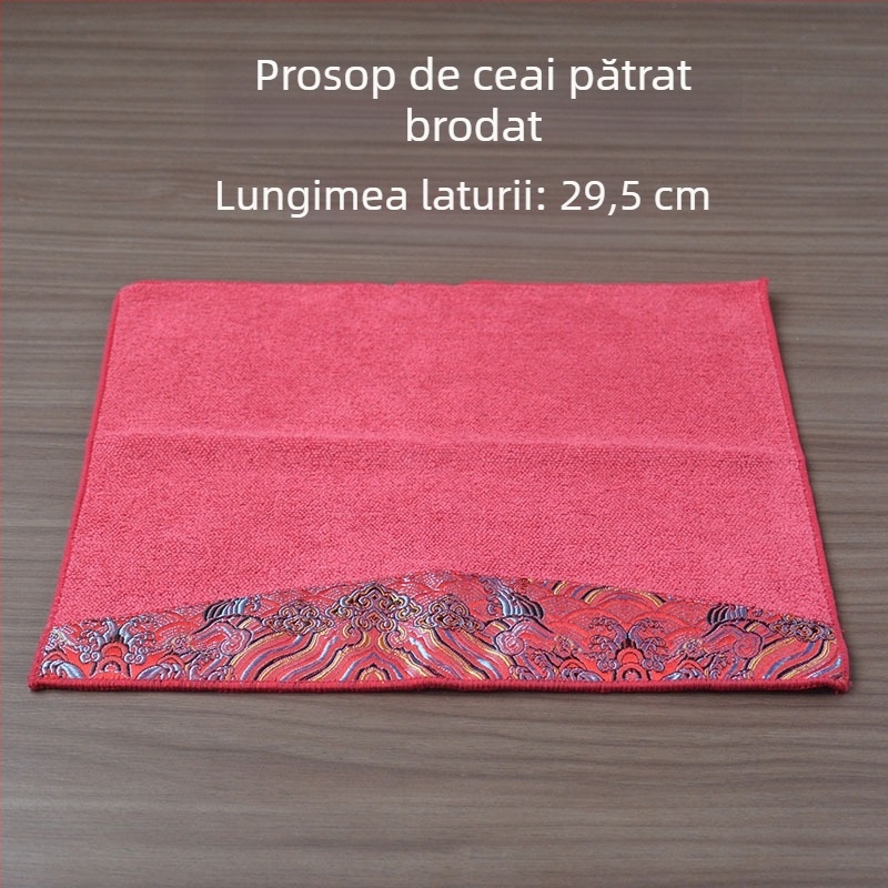 Prosop de ceai pătrat, stil chinezesc, brocart Cloud Brocade, gros, dimensiune mare, absorbant pentru ceremonia ceaiului și masa de ceai