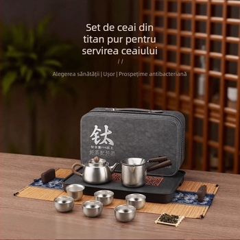 Set ceainic din titan pur pentru ceai Kung Fu, pentru casă și drumeții, cadou premium de lux